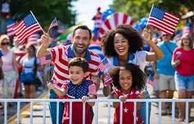 Family celebrating approval of American citizenship and naturalization in Dallas